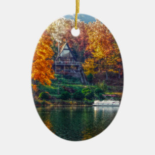 Ornement Ovale En Céramique Maison sur le lac