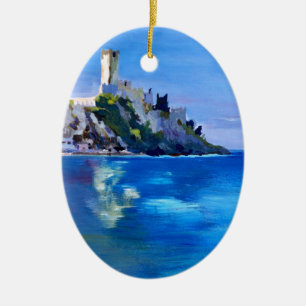 Ornement Ovale En Céramique Malcesine avec Castello Scaligero