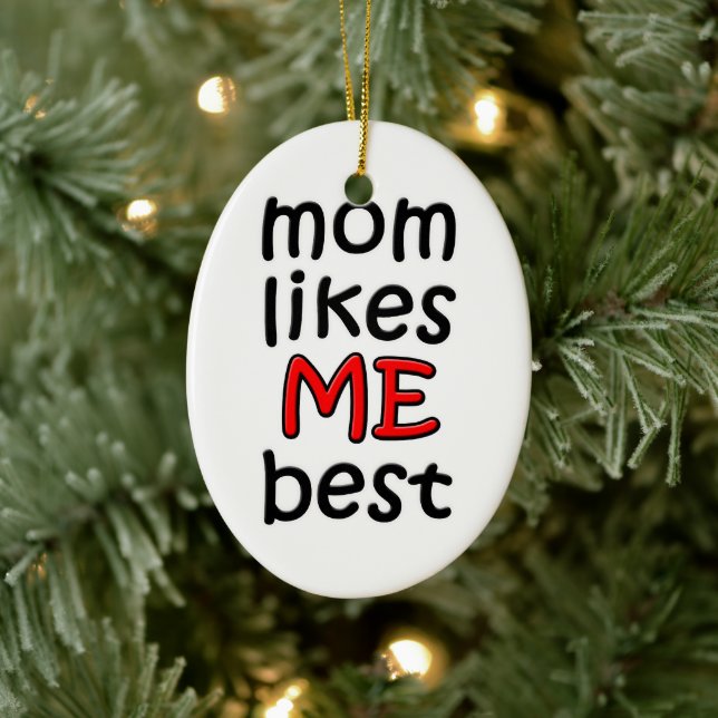 Ornement Ovale En Céramique Maman aime mon meilleur ornament (Arbre)