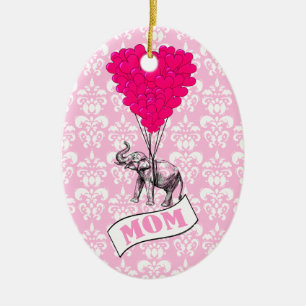 Ornement Ovale En Céramique Maman, éléphant et ballons