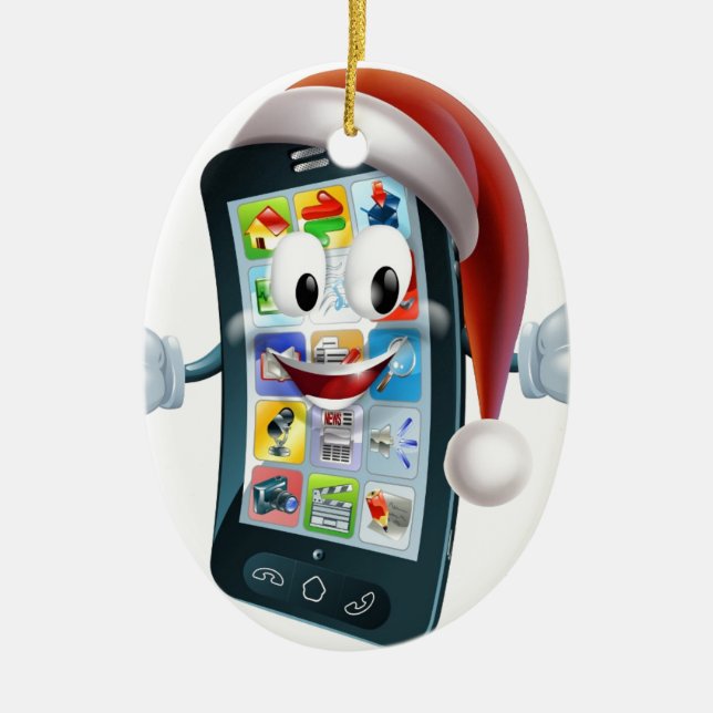 Ornement Ovale En Céramique Mascotte de téléphone de Noël (Devant)