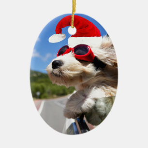 Ornement Ovale En Céramique Merry Christmas dog