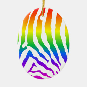 Ornement Ovale En Céramique Modèle Rainbow Zebra