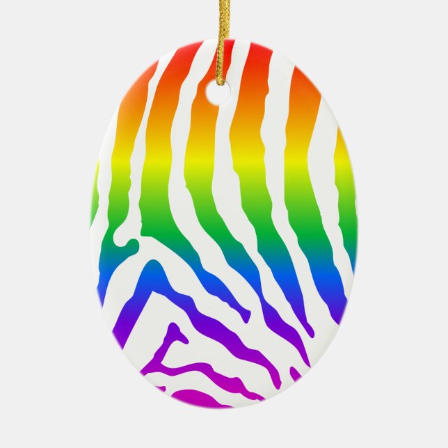 Ornement Ovale En Céramique Modèle Rainbow Zebra (Devant)