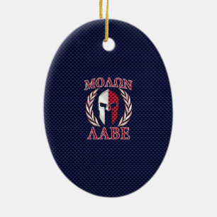 Ornement Ovale En Céramique Molon Labe Spartan Warrior Carbon Fiber Chrome