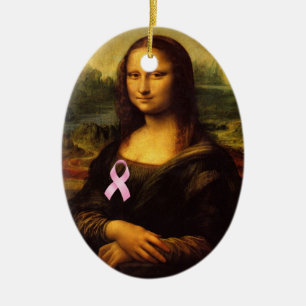 Ornement Ovale En Céramique Mona Lisa Au Ruban Rose