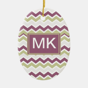 Ornement Ovale En Céramique Monogramme Chevron Brick