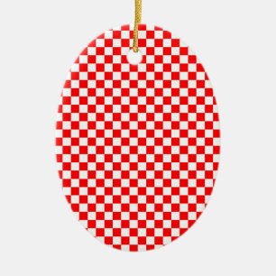 Ornement Ovale En Céramique Motif à carreaux rouges et blancs