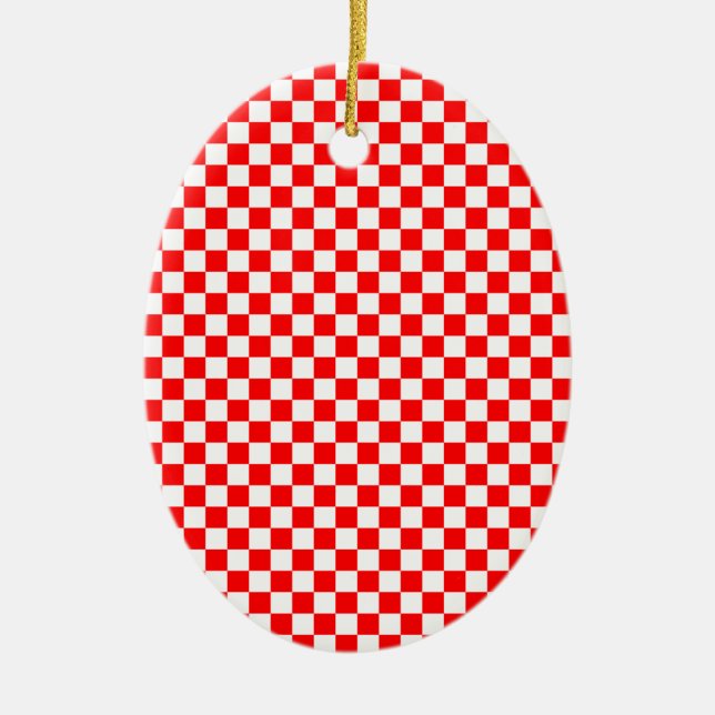 Ornement Ovale En Céramique Motif à carreaux rouges et blancs (Devant)