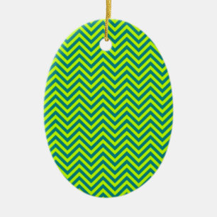 Ornement Ovale En Céramique Motif Chevron turquoise et Lime Green