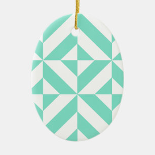 Ornement Ovale En Céramique Motif de cube géométrique vert Seafoam