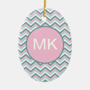 Ornement Ovale En Céramique Motif Ocean Mist Chevron