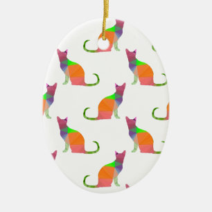 Ornement Ovale En Céramique Motif Silhouette de chat à basse densité