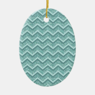 Ornement Ovale En Céramique Motif ZigZag Parties scintillant Turquoise