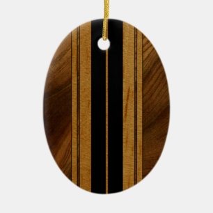 Ornement Ovale En Céramique Nalu Mua Faux Koa Bois Surf