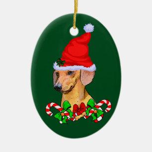 Ornement Ovale En Céramique Noël Dachshund