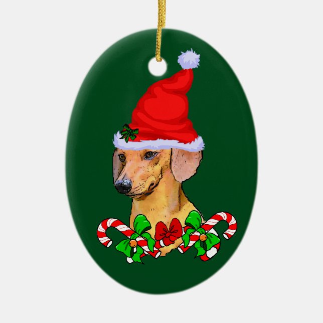 Ornement Ovale En Céramique Noël Dachshund (Devant)