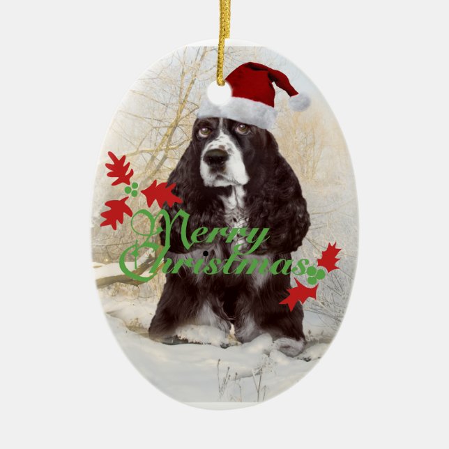Ornement Ovale En Céramique Noël d'épagneul de springer anglais Joyeux (Devant)