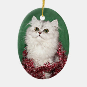 Ornement Ovale En Céramique Noël du chaton perse