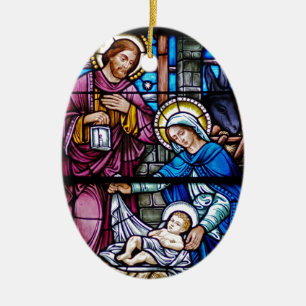 Ornement Ovale En Céramique Noël en verre souillé