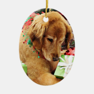 Ornement Ovale En Céramique Noël - golden retriever - Addison