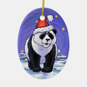 Ornement Ovale En Céramique Noël Panda Bear