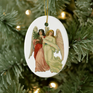 Ornement Ovale En Céramique Noël Vintage, Antique Victorian Angel Die Cut