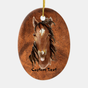 Ornement Ovale En Céramique Nom personnalisé, Monogramme, Cheval d'aquarelle t