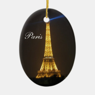 Ornement Ovale En Céramique Nuit de Tour Eiffel
