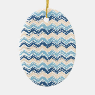 Ornement Ovale En Céramique Ocean Waves Chevron