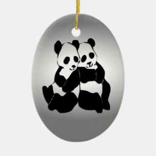 Ornement Ovale En Céramique Panda Bears