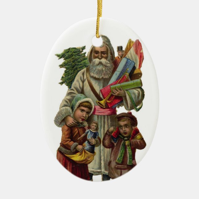 Ornement Ovale En Céramique Papa Noel (Devant)