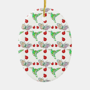 Ornement Ovale En Céramique Papillon, colibri et Motif de coccinelle