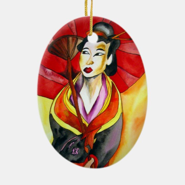 Ornement Ovale En Céramique peinture originale d'art Geisha (Dos)