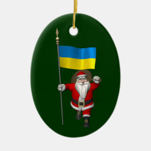 Ornement Ovale En Céramique Père Noël Avec L'Enseigne De L'Ukraine