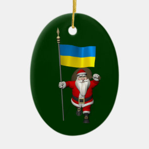 Ornement Ovale En Céramique Père Noël Avec L'Enseigne De L'Ukraine