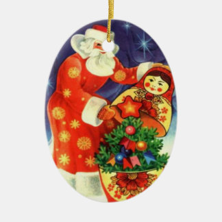 Ornement Ovale En Céramique Père Noël, et le matryoshka