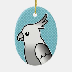 Ornement Ovale En Céramique Perruche à tête blanche dessin animé oiseau
