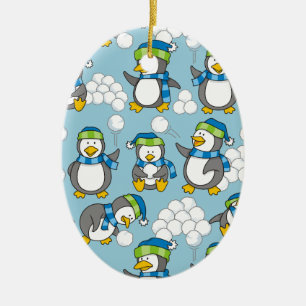 Ornement Ovale En Céramique Petit arrière - plan de pingouins