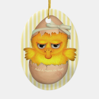 Ornement Ovale En Céramique Petit poussin grincheux