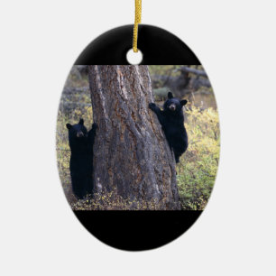 Ornement Ovale En Céramique petits animaux d'ours noir