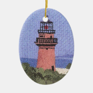 Ornement Ovale En Céramique Phare sur le Martha's Vineyard