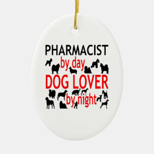 Ornement Ovale En Céramique Pharmacien Amoureux des chiens en rouge