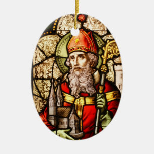 Ornement Ovale En Céramique Photo Saint Patrick sur verre tendu