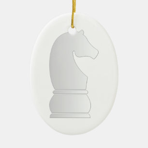 Ornement Ovale En Céramique Pièce d'échecs de chevalier blanc