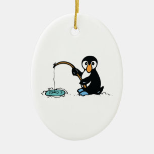 Ornement Ovale En Céramique pingouin de pêche mignon