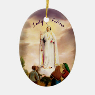 Ornement Ovale En Céramique PixDezines Notre Dame de Fatima, Texte Personnalis