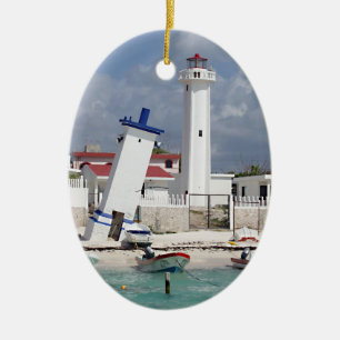 Ornement Ovale En Céramique Porto Morelos Lighthouse