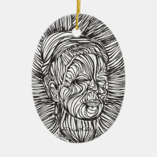 Ornement Ovale En Céramique Portrait de Frida Kahlo Lines