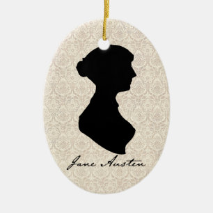 Ornement Ovale En Céramique Profil de silhouette de Jane Austen